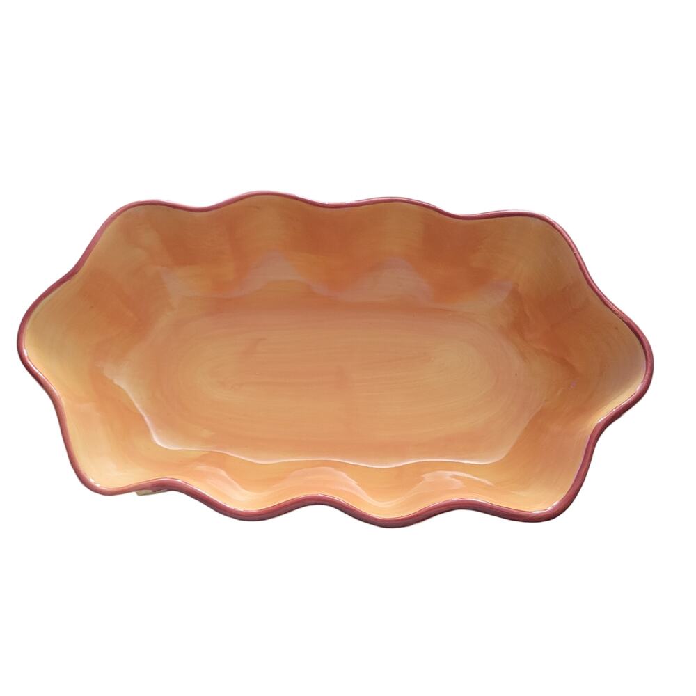 Gail Pittman Hand-Painted Canoe-Shaped‎ Bowl – Striped Sides, Great Condition